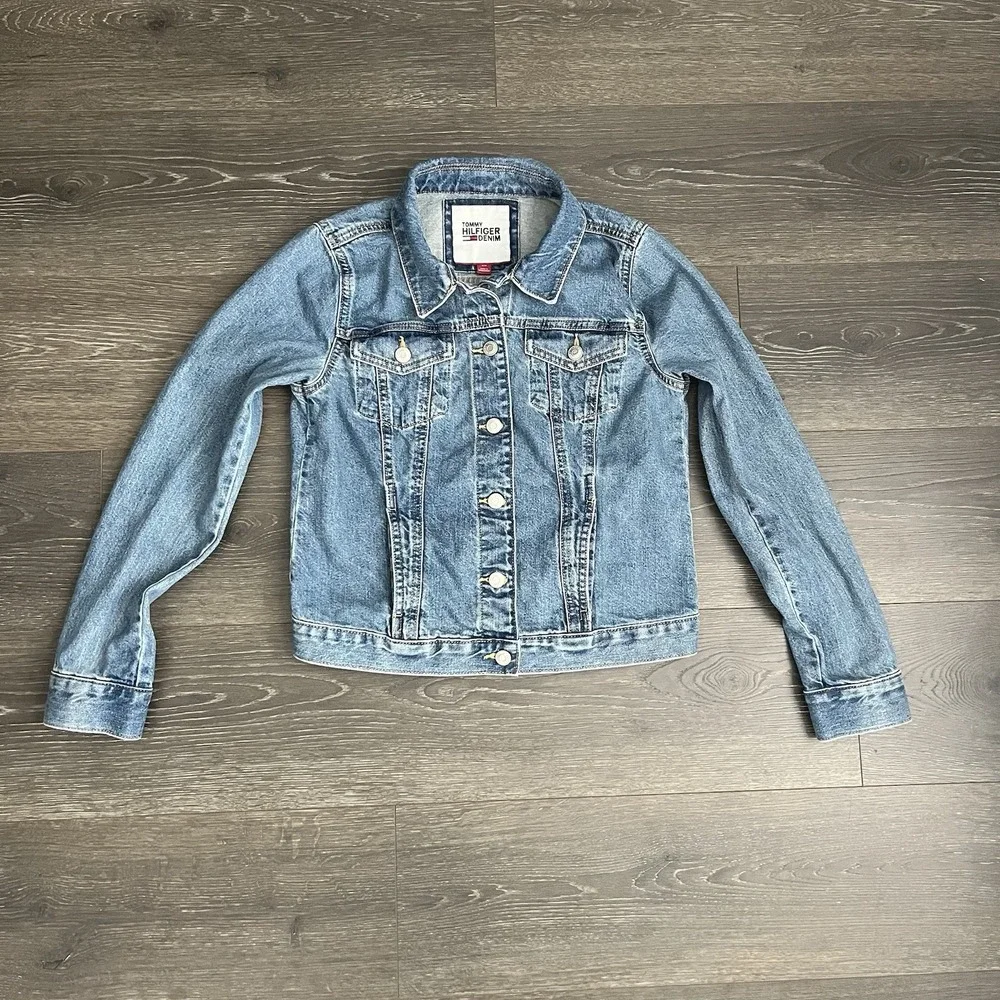 TOMMY HILFIGER Vintage Womens Small 90s Y2K Denim Jean‎ Trucker Jacket Western